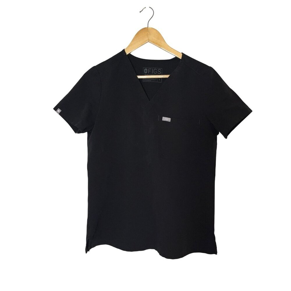 Figs Technical Collection Black V-Neck Scrub Top Women Size Small